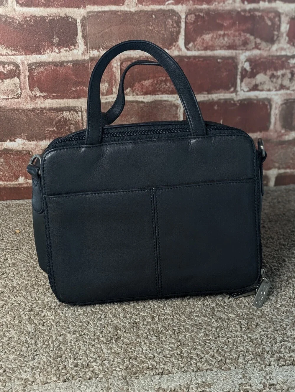 Hobo Vintage Black Leather Portfolio Satchel Crossbody Purse Bag
